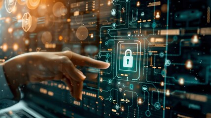 Obraz premium Utilize cyber lock and secure router technology for enhancing user privacy in business, protecting personal data with robust encryption and communication security.