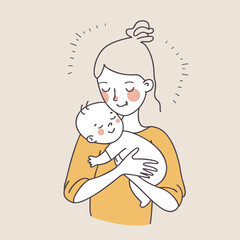 Minimalistic illustration of Mother and child, Mother day postcard