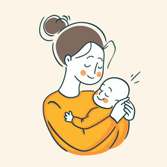 Minimalistic illustration of Mother and child, Mother day postcard