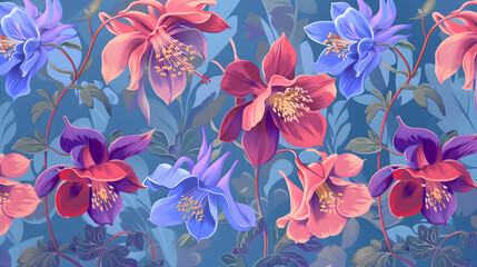 Flat Color Columbines, Aquilegias	