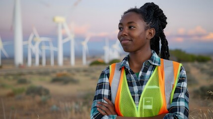 Renewable Energy Advocate Promoting Sustainable Solutions in the Field description The image captures a focused and passionate renewable energy