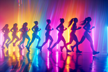 Group of People Running in a Line. Generative AI