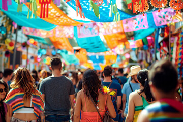 Obraz premium summer festival, fair, and outdoor events with vibrant colors and joyful crowds generative AI
