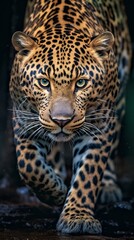 AI generated illustration of a focused leopard staring forward