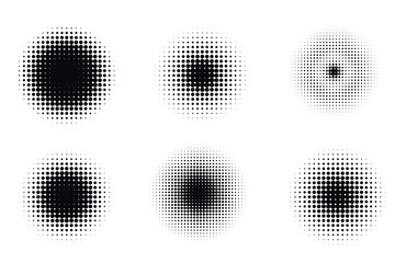 Halftone dots circles design set. Retro halftone textures