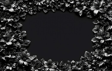 Elegant floral frame in black and white. Intricate details add depth. Ideal for backgrounds, invitations, or content that needs a touch of elegance - obrazy, fototapety, plakaty