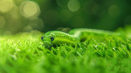 Obraz premium A Little green worm lies on the green grass