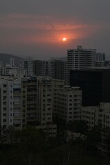 View of Pune in summer, Cityscape Skyline, buildings holdings, Signboards, and banners, Pune, Maharashtra, India