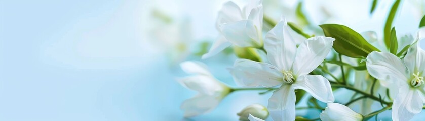 Obraz premium Serenity Blooms White Flowers against Blue, Room for Text