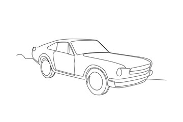 Obraz premium Single continuous line drawing of a Sedan. Technological advances in transportation. Continuous line draw design graphic vector illustration. 