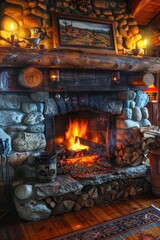 Obraz premium Concept Home Decor, : Rustic Warmth Logs Await Hearth's Embrace.