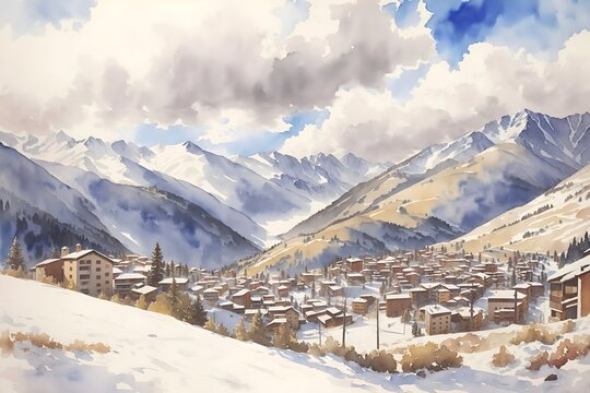 Pal Arinsal Andorra Country Landscape Illustration Art
