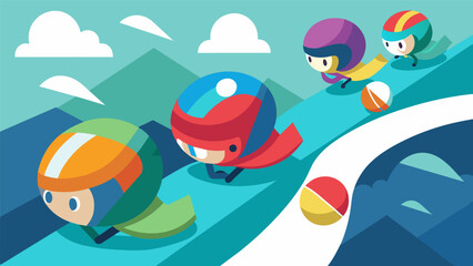 A blur of colorful helmets and boards as competitors push their limits downhill navigating treacherous twists and turns.. Vector illustration