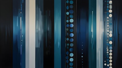 Fototapeta premium A gradient of dark blue and black sets the stage for this visually stunning piece. But it's the sparkling light-colored dots scattered throughout that truly make it unique. In the foreground, a modern