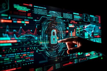 Fototapeta premium Enhance business communication security with secure router technology and cyber lock, protecting personal data and ensuring robust user privacy through encryption.