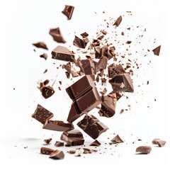 Shattering Dark Chocolate Pieces in Mid-Air

