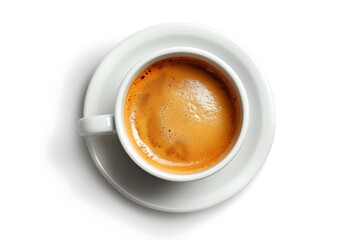 cup of espresso coffee top view isolated on white background
