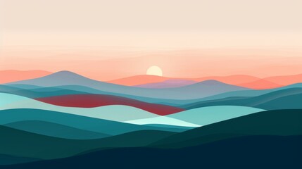Mountain background vector. Minimal landscape art with watercolor brush and golden line art...