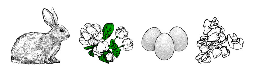 Graphical spring set isolated on white background, vector illustration