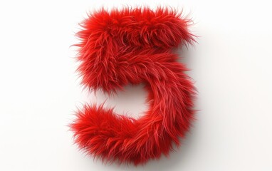 Vibrant Crimson 5 in Furry Form, Cheerful Scarlet Digit 5 Shaped Like Fur, Joyful Ruby 5 in Fluffy Texture