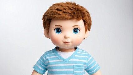 Naklejka premium boy plush doll stuffed toy studio portrait on plain white background from Generative AI
