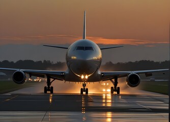 Fototapeta na wymiar Jetliner taking off from an airport, Airplane