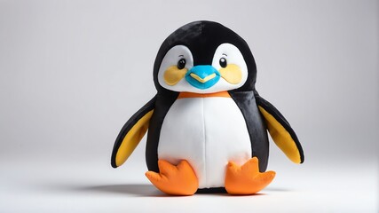 Obraz premium colorful penguin plush doll stuffed toy studio portrait on plain white background from Generative AI