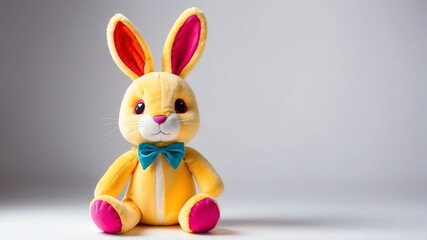Obraz premium colorful rabbit plush doll stuffed toy studio portrait on plain white background from Generative AI