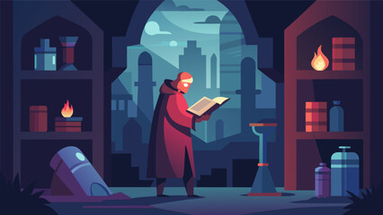 Deep in the catacombs beneath a city a scholar discovers a hidden chamber filled with ancient Stoic scrolls untouched for centuries and b with. Vector illustration