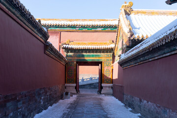 gate of Imperial Harem of the Forbidden city after snow