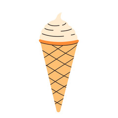 Ice cream in waffle cone on white background. y2k element. Cooling summer dessert