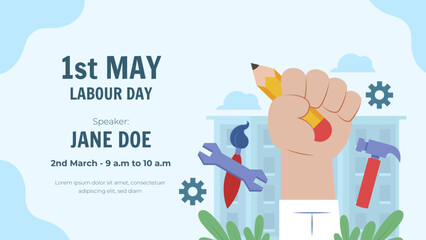 Webinar template for may 1st labor day celebration - obrazy, fototapety, plakaty