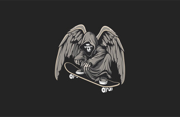 Skateboarding and Skull  vector illustration flat design logo