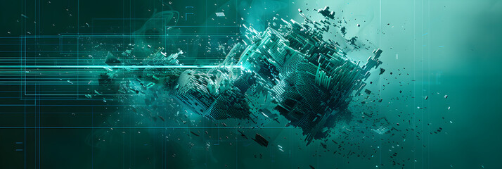 Abstract Vision of Turquoise Glitch: A Metaphor for Technological Disruption