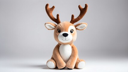 Obraz premium reindeer plush doll stuffed toy studio portrait on plain white background from Generative AI