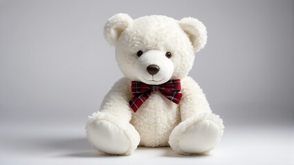 white teddy bear stuffed toy studio portrait on plain white background from Generative AI