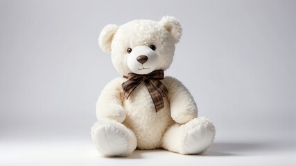 white teddy bear stuffed toy studio portrait on plain white background from Generative AI