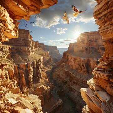 Capturing the Awe Inspiring Grandeur of a Vast Desert Canyon with Dramatic Shadows and Soaring