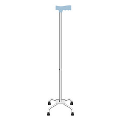 Set of mobility aids including walker, walking sticks and crutches. Telescopic metal canes, wooden cane, cane with additional support, telescopic crutch, wooden crutch. Medical devices. Vector flat