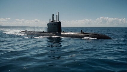 Fototapeta premium A submarine diving in the ocean