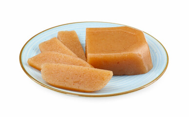 Delicious sweet quince paste and isolated on white