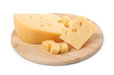 Cut fresh delicious cheese isolated on white