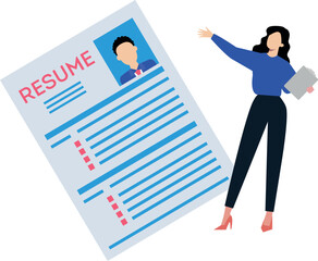 A girl is looking at resumes.