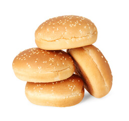 Many fresh burger buns isolated on white