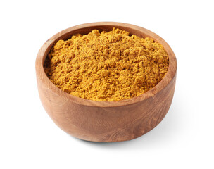 Dry curry powder in bowl isolated on white