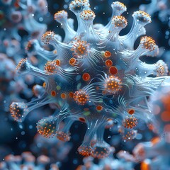 Detailed Macro View of Abstract Novel Coronavirus Particle in Digital Painting Style
