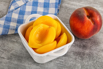 Ripe sweet and juicy canned peach