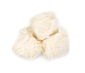 Eastern sweets. Tasty Iranian pashmak isolated on white, top view