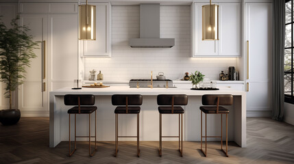 A timeless modern kitchen adorned with sleek white tiles exudes elegance and sophistication in stunning HD clarity