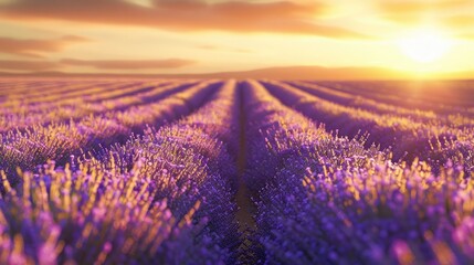 Lavender field abstract in purple and gold on a background mimicking sunset.